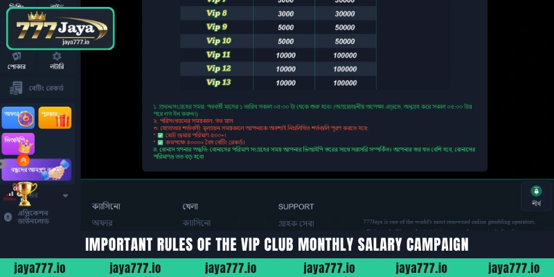 Important terms and conditions of the VIP Club Monthly Salary campaign