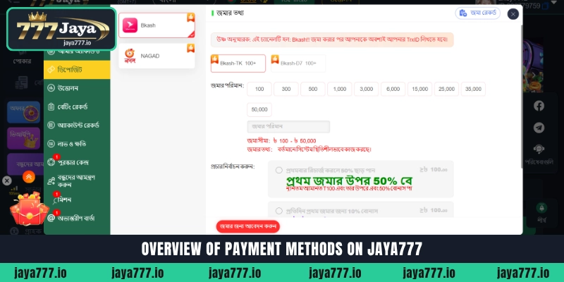 Jaya777 বেটিং অ্যাকাউন্টে সহজে How to Deposit করবেন 2 Overview of secure payment methods for How to Deposit on Jaya777 Bangladesh