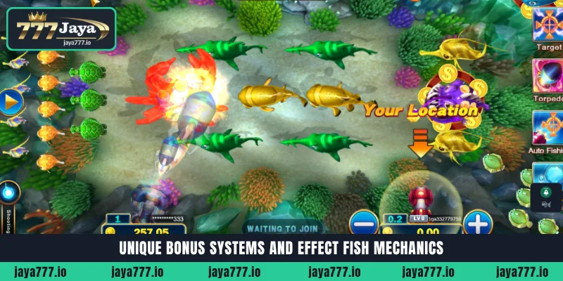 Unique bonus systems, multipliers and effect fish mechanics in Jackpot Fishing